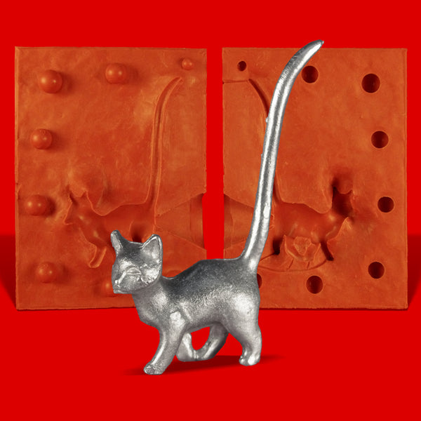 Zinn Giessform Ringhalter Katze gehend - Silikonform hitzebeständig - benötigt ca. 60g Reinzinn