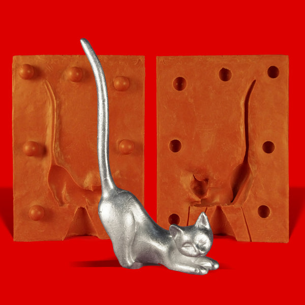 Zinn Giessform Ringhalter Katze kniend - Silikonform hitzebeständig - benötigt ca 60g Reinzinn