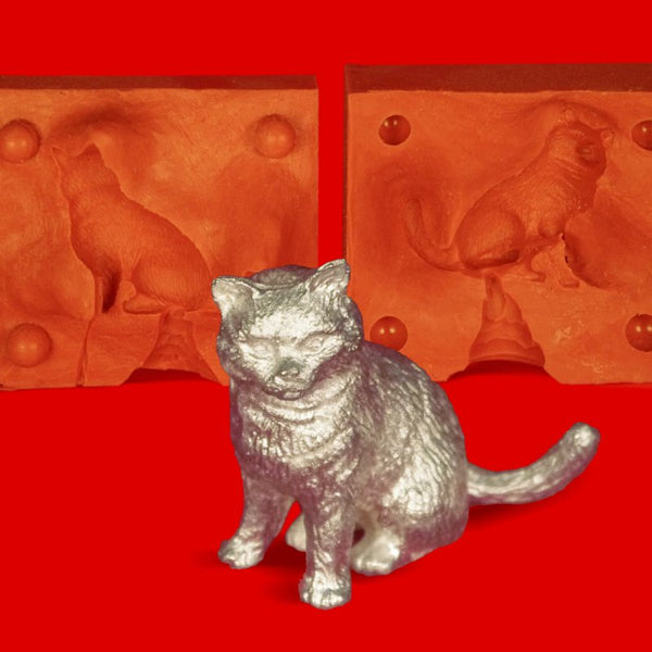 Zinn Giessform Katze sitzend - Silikonform hitzebeständig - benötigt ca. 95g Reinzinn